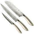 ProPassione Knife Set, vegtable knife l 24.9 cm, meat knife l 33.5 cm, cook knife l 31.6 cm, damask steel, ivory acrylic handles