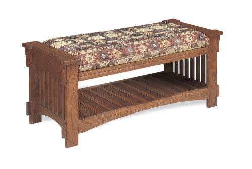 Entryway Storage Bench with Upholstered Seat in Mission Oak Finish