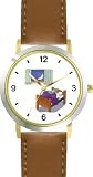 Diddle Diddle Dumpling, My Son John, Sleeping - from Mother Goose by Artist: Sylvia Long - WATCHBUDDY&Acirc;&reg; DELUXE TWO-TONE THEME WATCH - Arabic Numbers - Brown Leather Strap-Size-Women's Size-Small