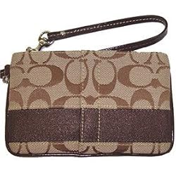 Coach Signature Stripe Wristlet Wallet Bag Case for IPOD Mahogany