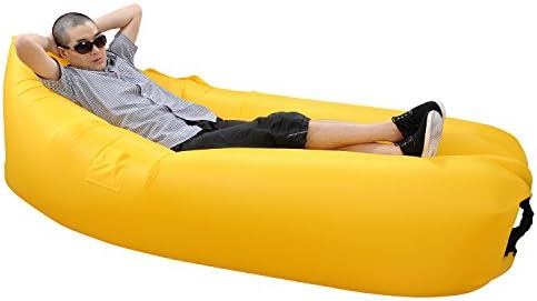 Doopro Inflatable Lounger Air Sleeping Bag Bed Lounger Air Mattress Couch Hammock Sofa bags Waterproof Compression Sacks for Outdoor Hiking Camping Beach Hangout Bag with extra Tent Peg (Yellow)