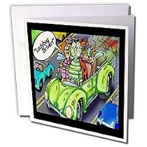 Londons Times Funny Bugs and Slugs Cartoons - Ladybug Drivers - Greeting Cards-12 Greeting Cards with envelopes
