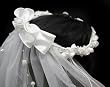 First Communion Veil - 23" Elegant crown style comb with flowers and pearls, two-tiered, soft, pencil edging, Gift Boxed!