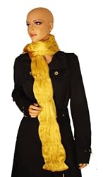Authentic Burberry Yellow Gold Prorsum Double Sided Ruched Silk Scarf