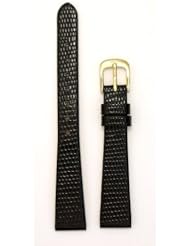 Ladies Lizard Grain Leather Watchband Black 14mm Watch Band