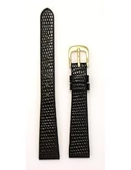 Ladies Lizard Grain Leather Watchband Black 13mm Watch Band - by JP Leatherworks