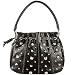 Roccobarocco Piccadilly - Black Studded Leather Drawstring Hobo Bag