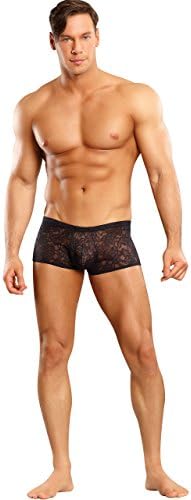 Mens Sexy Stretch Lace Boy Shorts in Black, Medium