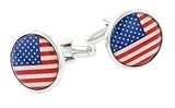 Silver plated cufflinks with a stars and stripes American flag image with presentation box. Made in the U.S.A