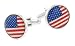 Silver plated cufflinks with a stars and stripes American flag image with presentation box. Made in the U.S.A