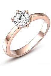 Angelady 18K Platitum / Rose Gold Plated 1/2 ct Round Diamond Solitaire Engagement Ring for Women Best Gifts Idea (Available in Sizes 6 7 8) + Angelay Gift Box