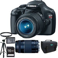 Canon EOS Rebel T3 12.2 MP CMOS Digital SLR Camera with EF-S 18-55mm f/3.5-5.6 IS II Zoom Lens & EF 75-300mm f/4-5.6 III Telephoto Zoom Lens + 16GB Deluxe Accessory Kit