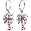 .925 Sterling Silver Pink Preciosa Crystal Palm Tree Earrings