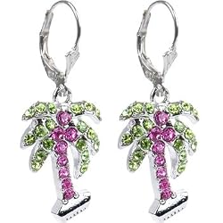 .925 Sterling Silver Pink Preciosa Crystal Palm Tree Earrings