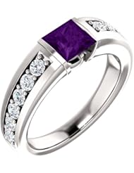 Platinum 5.00x5.00mm Princess Cut Amethyst and Diamond Ring -- LIFETIME WARRANTY