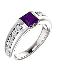 14K White Gold 5.00x5.00mm Princess Cut Amethyst and Diamond Ring -- LIFETIME WARRANTY
