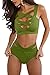 Prograce Hipsters Strappy Cross Bandage Swimsuit Sets Workout Crop Top Green L