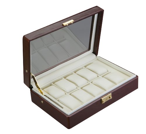 Diplomat Brown Leatherette Ten Watch Storage Case with 41OwR100 pL Diplomat Brown Leatherette Ten Watch Storage Case with