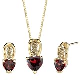 Jewelry : Distinctively Pretty 2.00 cts Heart Shape Garnet Diamond Pendant Earrings Set 14Kt Yellow Gold