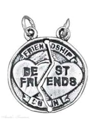 Sterling Silver BEST FRIENDS Friendship Coin Two Piece Charm Hearts