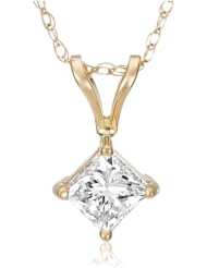 IGI Certified 14k Gold Princess-Cut Diamond Solitaire Pendant (1 cttw, H-I Color, SI2-I1 Clarity)