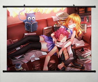 Home Decor Anime Fairy Tail Cosplay Wall Scroll Poster Fabric Painting Natsu Dragneel & Lucy Heartfilia & Happy 23.6 X 17.7 Inches-198