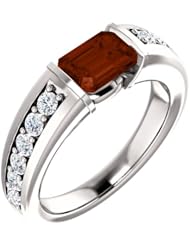 10K White Gold 7.00x5.00mm Emerald Cut Mozambique Garnet and Diamond Ring -- LIFETIME WARRANTY