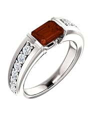 Platinum 7.00x5.00mm Emerald Cut Mozambique Garnet and Diamond Ring -- LIFETIME WARRANTY