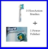 4 Brushes Total - Braun Oral-B Triumph FlossAction Replacement Toothbrushes (3) and one (1) Power Polisher - Micropulse Bristles EB25 EB25-3 Brushheads Brush head
