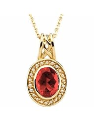18K Yellow Gold Oval Cut Chatham Created Ruby and Pearl Pendant -- LIFETIME WARRANTY
