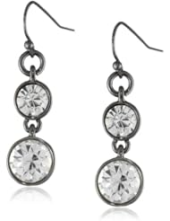 Nine West "Crystal Ball" Hematite-Tone Crystal Fish Hook Drop Earrings