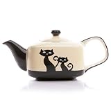 Cattitude Ivory Square 26oz Ceramic Teapot