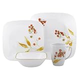 Corelle Square Vitrelle 16-Piece Dinnerware Set, Service for 4, Autumn Berries