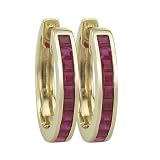 14K Yellow Gold 1 2/3 ct. Square Shaped Ruby Huggie Earrings