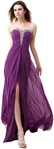 ESY Sweetheart Beads Chiffon Prom Gown Sexy Split Front Purple Bridesmaid Dress US16