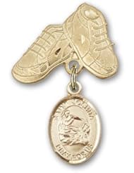 Gold Filled Baby Badge with St. Joshua Charm and Baby Boots Pin