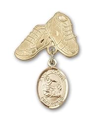 14K Gold Baby Badge with St. Joshua Charm and Baby Boots Pin