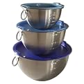 Stainless Steel Mixing Bowls Set of 3 with Blue Lids