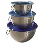 Stainless Steel Mixing Bowls Set of 3 with Blue Lids