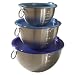 Kitchen & Housewares : Stainless Steel Mixing Bowls Set of 3 with Blue Lids