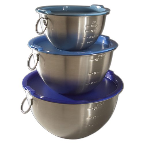 Childrens Toyshop  Kitchen & Housewares : Stainless Steel Mixing Bowls Set of 3 with Blue Lids