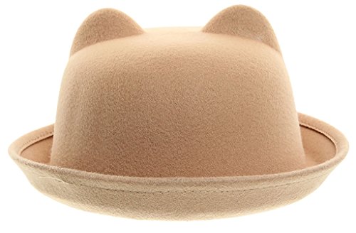 EOZY Kid Girls Wool Felt Cat Ears Hat Fedora Bowler Head Circumference 21" Camel