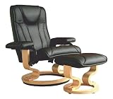 Black Leather Massage Chair & Ottoman with Controller