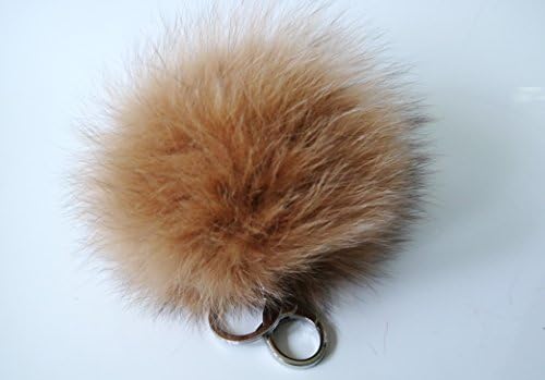 AURORA168 Handmade Super Fox Fur Pom Poms Ball Cute Car Accessories Keyring Keychain Bag Purse Charm Silver Chain, Large (Sand)