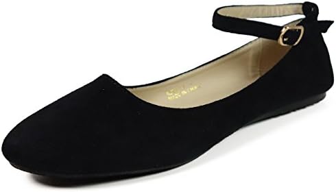 Voda Women's Ankle Strap Flat Shoes,Remax1 BlackSuede 8h