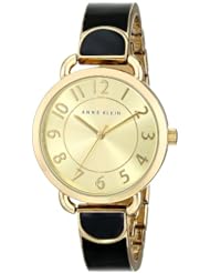 Anne Klein Womens AK/1606BKGB Easy-to-Read Dial Black and Gold-Tone Bangle Watch