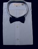 New Mens Blue Tuxedo Shirt With Black Satin Bowtie
