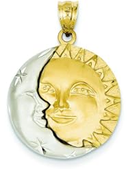 14K Two Tone Gold Sun & Moon Charm Pendant Jewelry