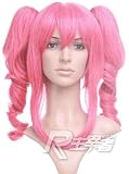 Pink Anime Cosplay Costume Wig w/ Curly Pigtails