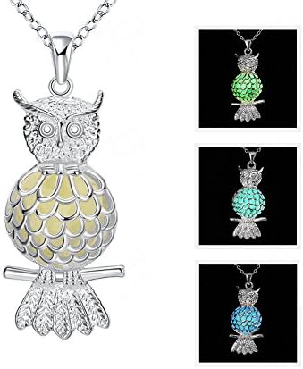 New Fashion Owl Fluorescence Hollow Necklace Glow in the Dark Necklace Best Gift (Blue)